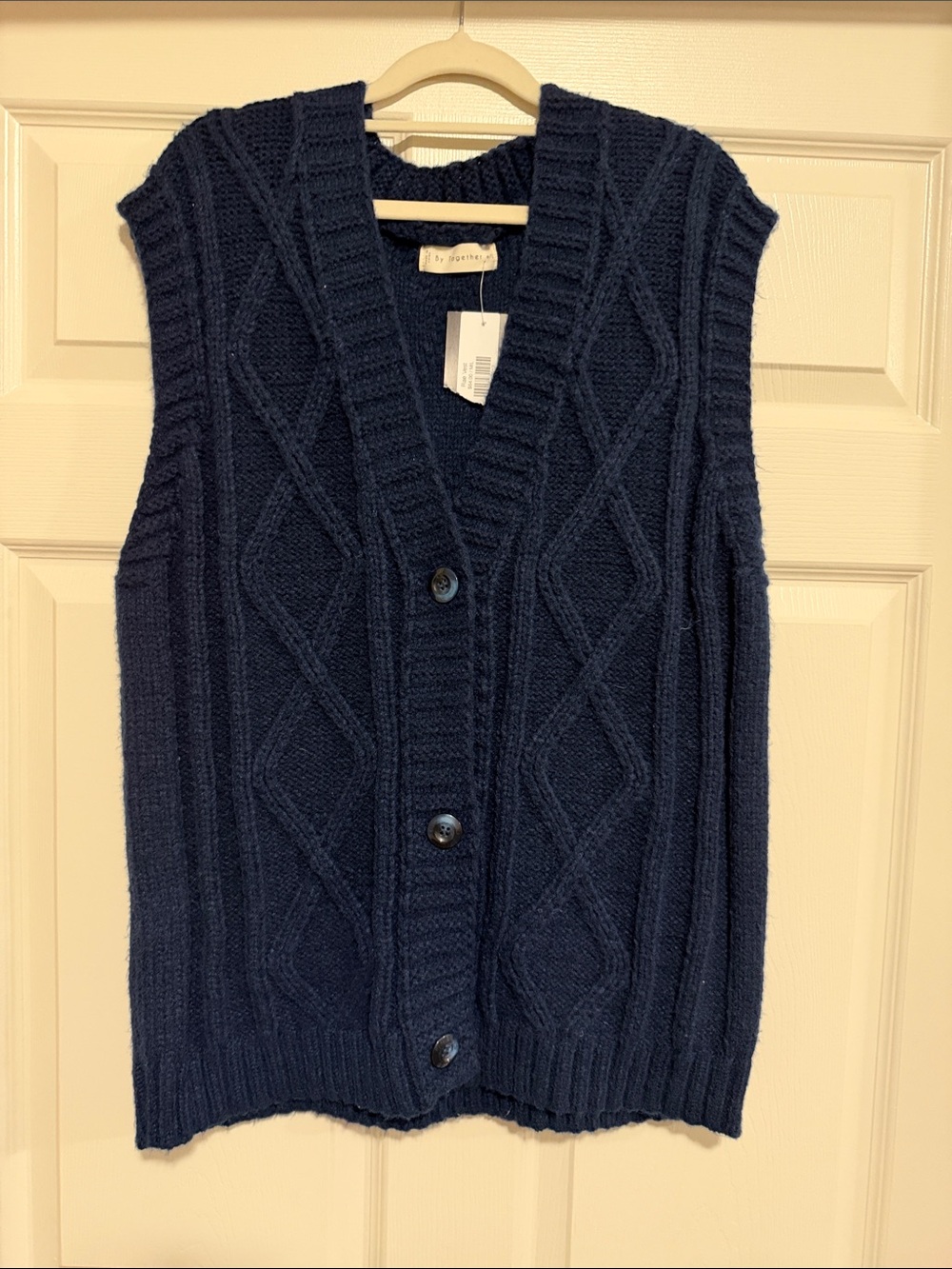 Together Navy Cable-Knit Button Front Sweater Vest